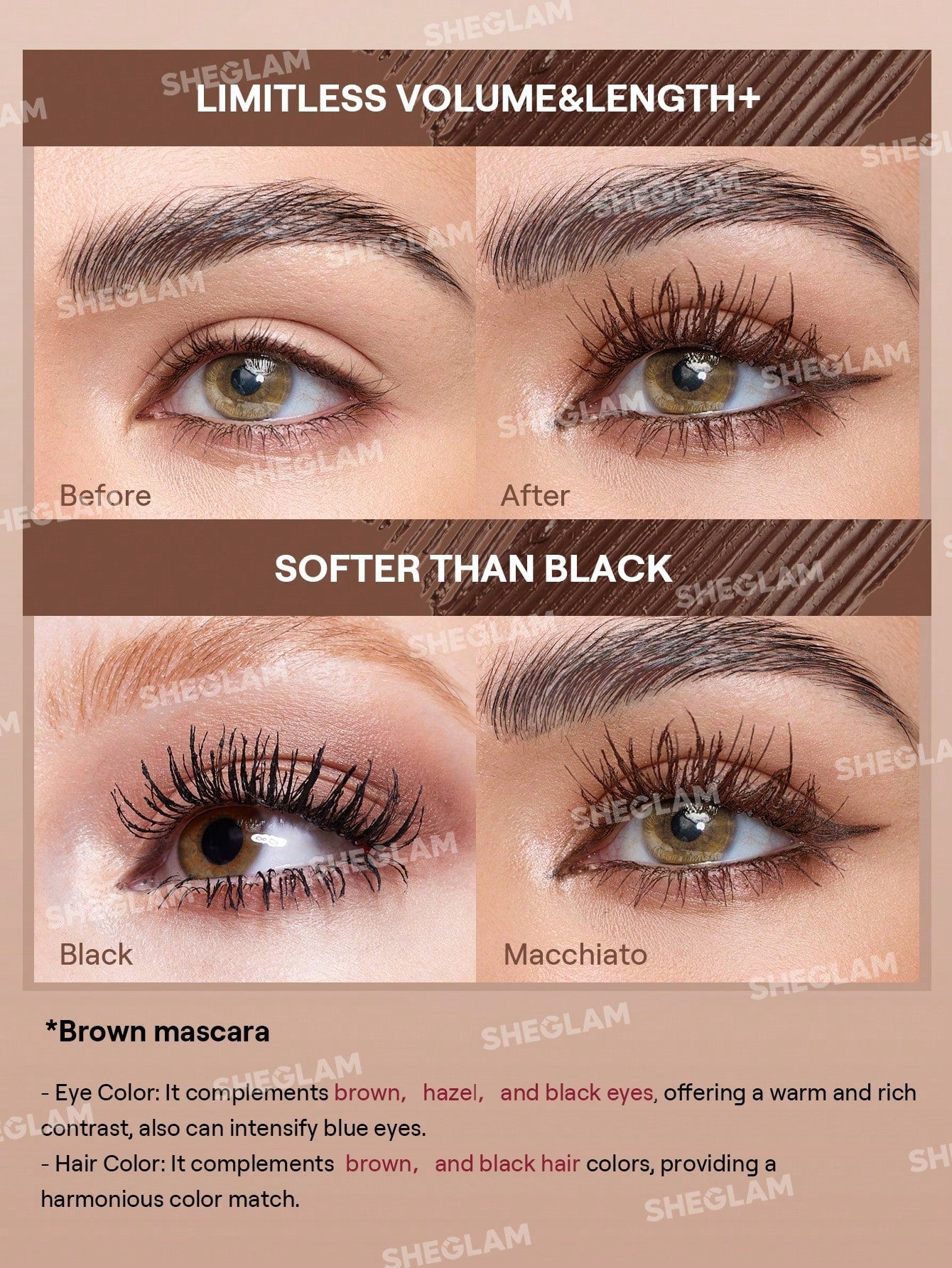 SHEGLAM All-In-One Volume & Length Mascara-Waterproof Macchiato