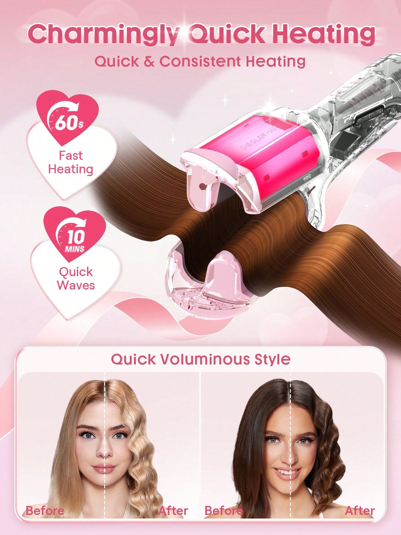 SHEGLAM Cupid's Charm Beach Babe Hair Waver-25mm UK Plug