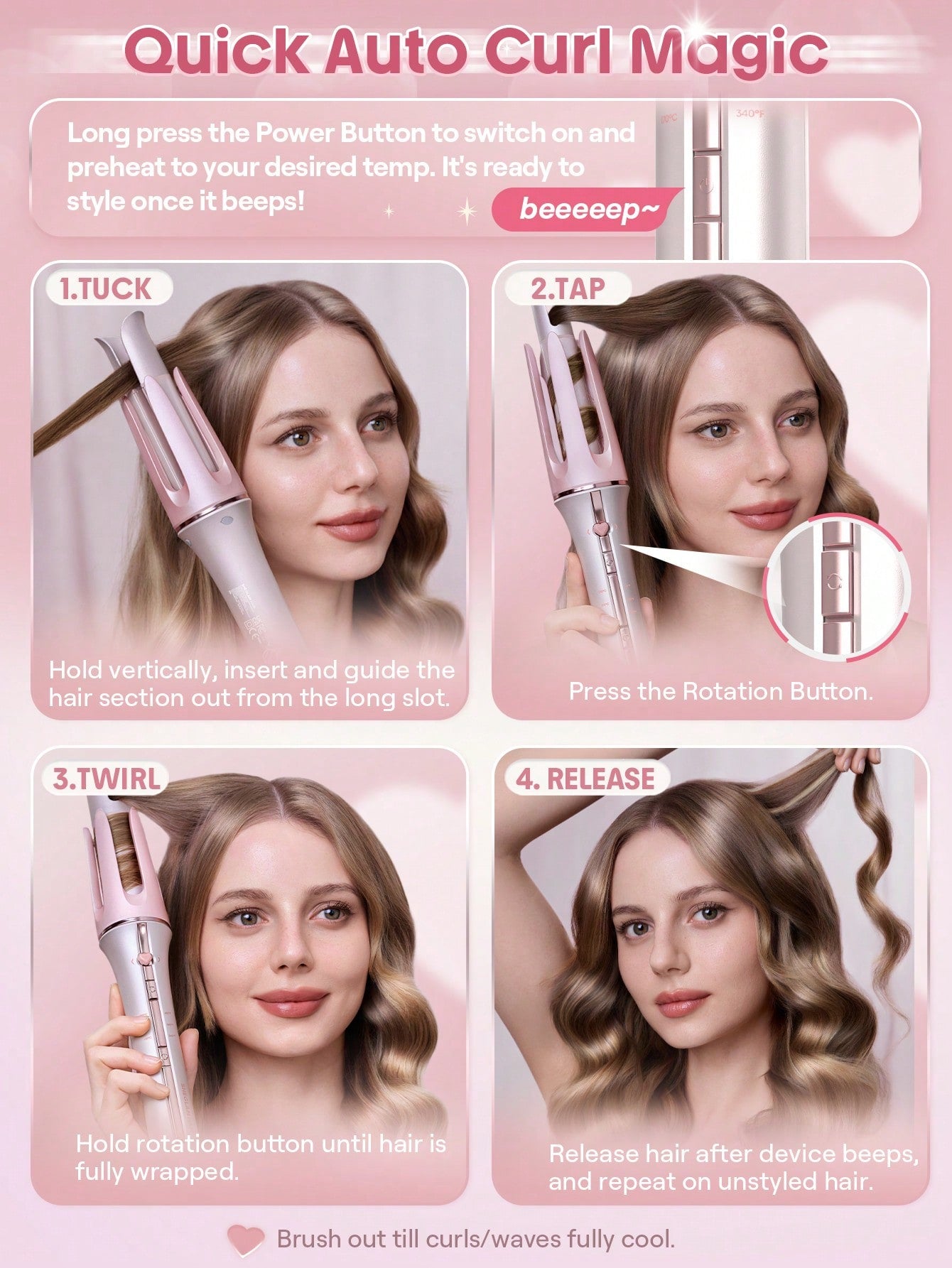 SHEGLAM Cupid's Charm One-Touch Instant Curler-32mm UK Plug