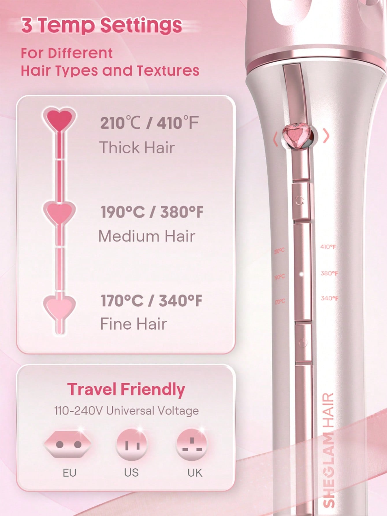 SHEGLAM Cupid's Charm One-Touch Instant Curler-32mm UK Plug