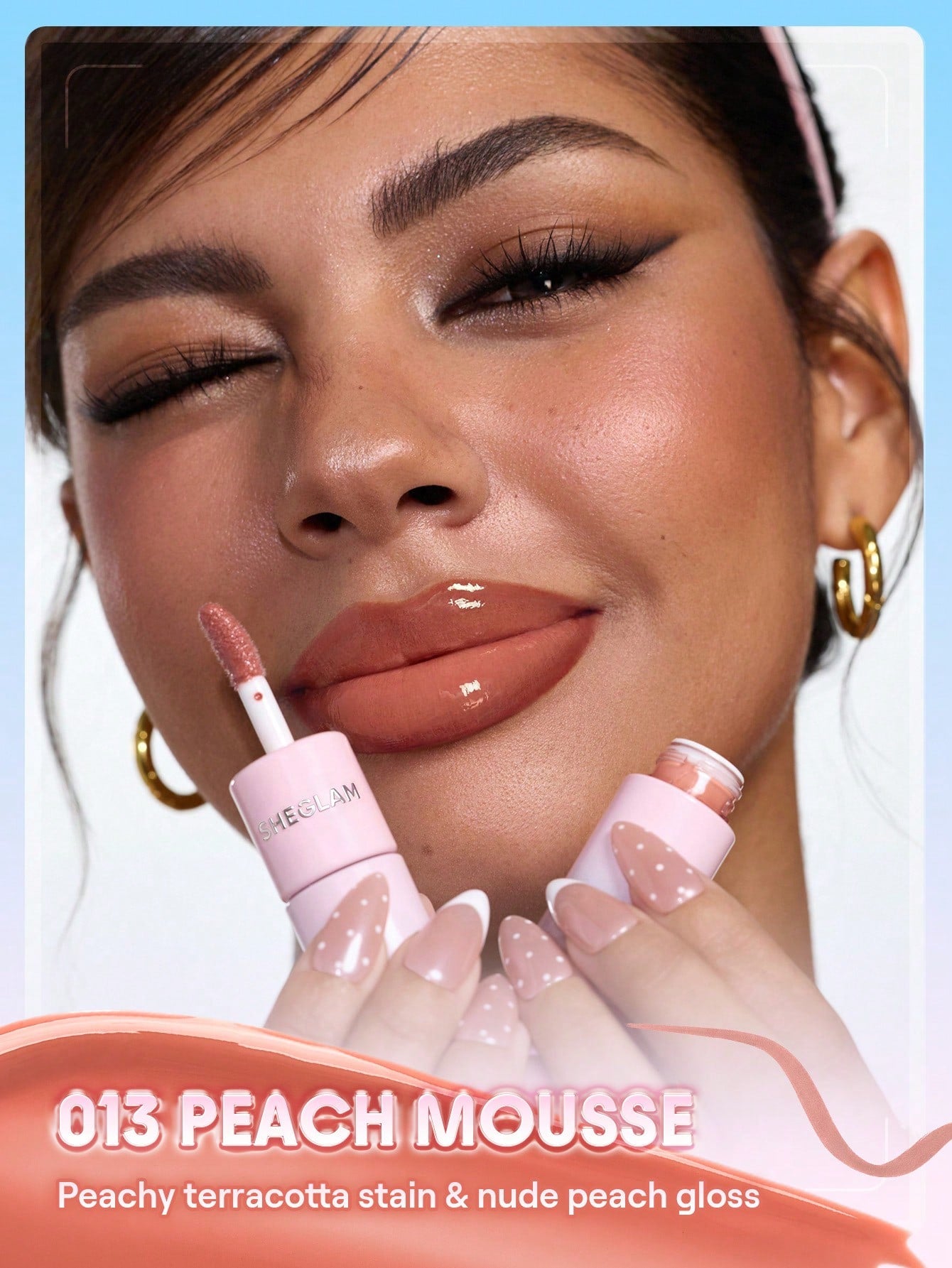 SHEGLAM Line To Shine Peel-Off Lip Stain & Gloss Duo-013 Peach Mousse