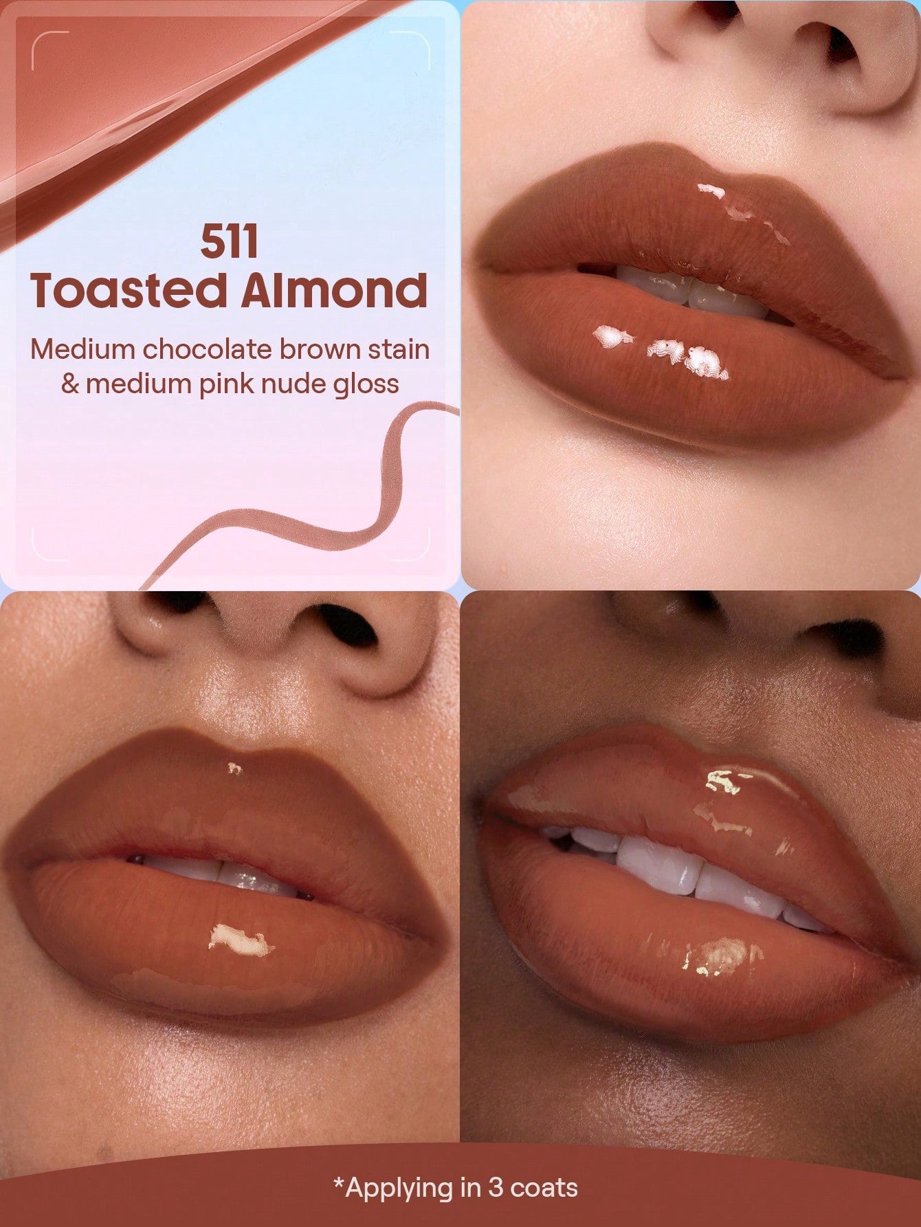 SHEGLAM Line To Shine Peel-Off Lip Stain & Gloss Duo-511 Toasted Almond