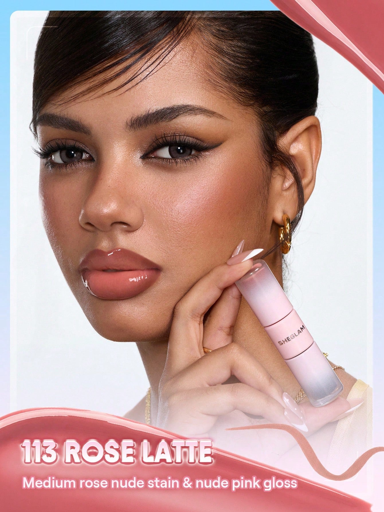SHEGLAM Line To Shine Peel-Off Lip Stain & Gloss Duo-113 Rose Latte