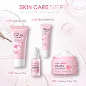 LAIKOU Sakura Skincare Set, 4 PCS Skincare Gift Set Women - Cleanser, Serum, Eye Cream, Face Cream, Skincare Gift Set for Women Teenage Girls Mom Daughter