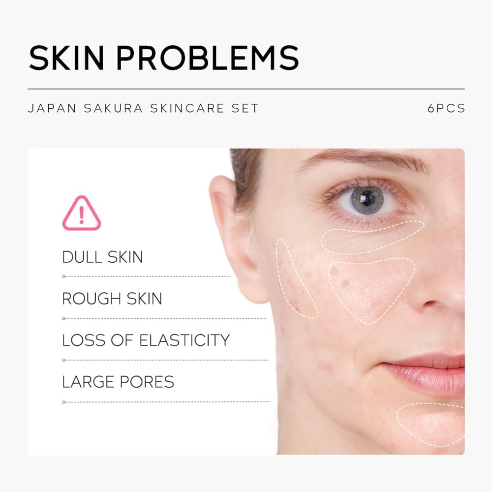 LAIKOU Skincare Gift Set for Teenage Girls, JAPAN SAKURA Skin Care Sets & Kits Gift Set for Women with Cleanser,Toner,Serum,Eye Cream,Face Cream,Sunscreen for Pores, Moisturizing Travel Kit 6pcs