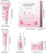 LAIKOU Sakura Skincare Set, 4 PCS Skincare Gift Set Women - Cleanser, Serum, Eye Cream, Face Cream, Skincare Gift Set for Women Teenage Girls Mom Daughter