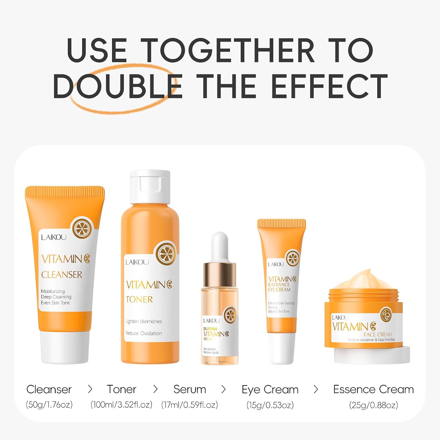 LAIKOU Vitamin C Skin Care Set, 5 Pcs Skincare Kit