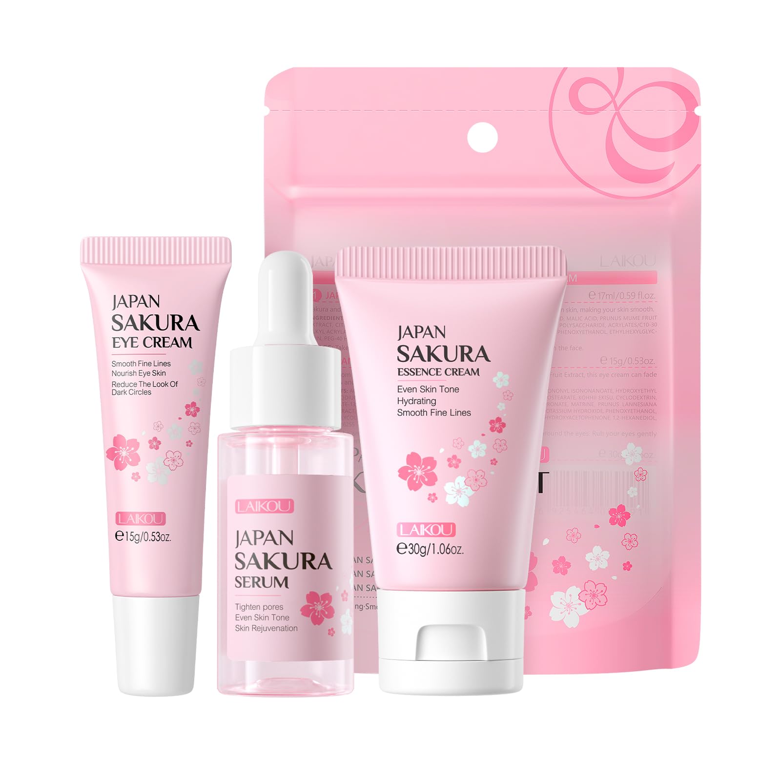 LAIKOU Skin Care Set JAPAN SAKURA Women Beauty Gift Sets Skin Care Kit with Cleanser, Toner, Serum, Eye Cream, Face Cream Travel Kit for Women Teen Girls Mom Daughter Birthday TSA-friendly Sizes 5pcs