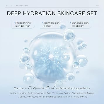 LAIKOU Multi-effect Moisturizing Skincare Set, 5 pcs Hydration Skin Care, Travel Size Skincare Kit with Cleanser Facial, Toner Hydrating, Face Serum, Eye Cream and Moisturiser Cream