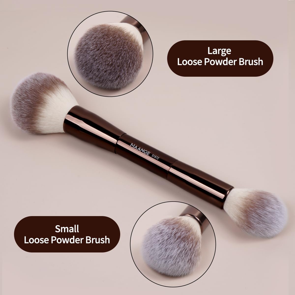 MAANGE 7-Piece Makeup Brush Set Double-Ended Kabuki Brushes, Contour Brushes for Foundation, Liquid and Powder Products, Concealer, Cream Cosmetics, Makeup Tools (Coffee)