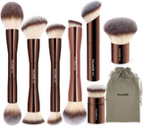 MAANGE 7-Piece Makeup Brush Set Double-Ended Kabuki Brushes, Contour Brushes for Foundation, Liquid and Powder Products, Concealer, Cream Cosmetics, Makeup Tools (Coffee)
