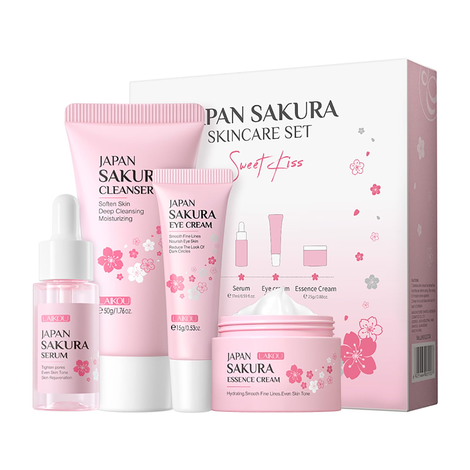 LAIKOU Skin Care Set JAPAN SAKURA Women Beauty Gift Sets Skin Care Kit with Cleanser, Toner, Serum, Eye Cream, Face Cream Travel Kit for Women Teen Girls Mom Daughter Birthday TSA-friendly Sizes 5pcs