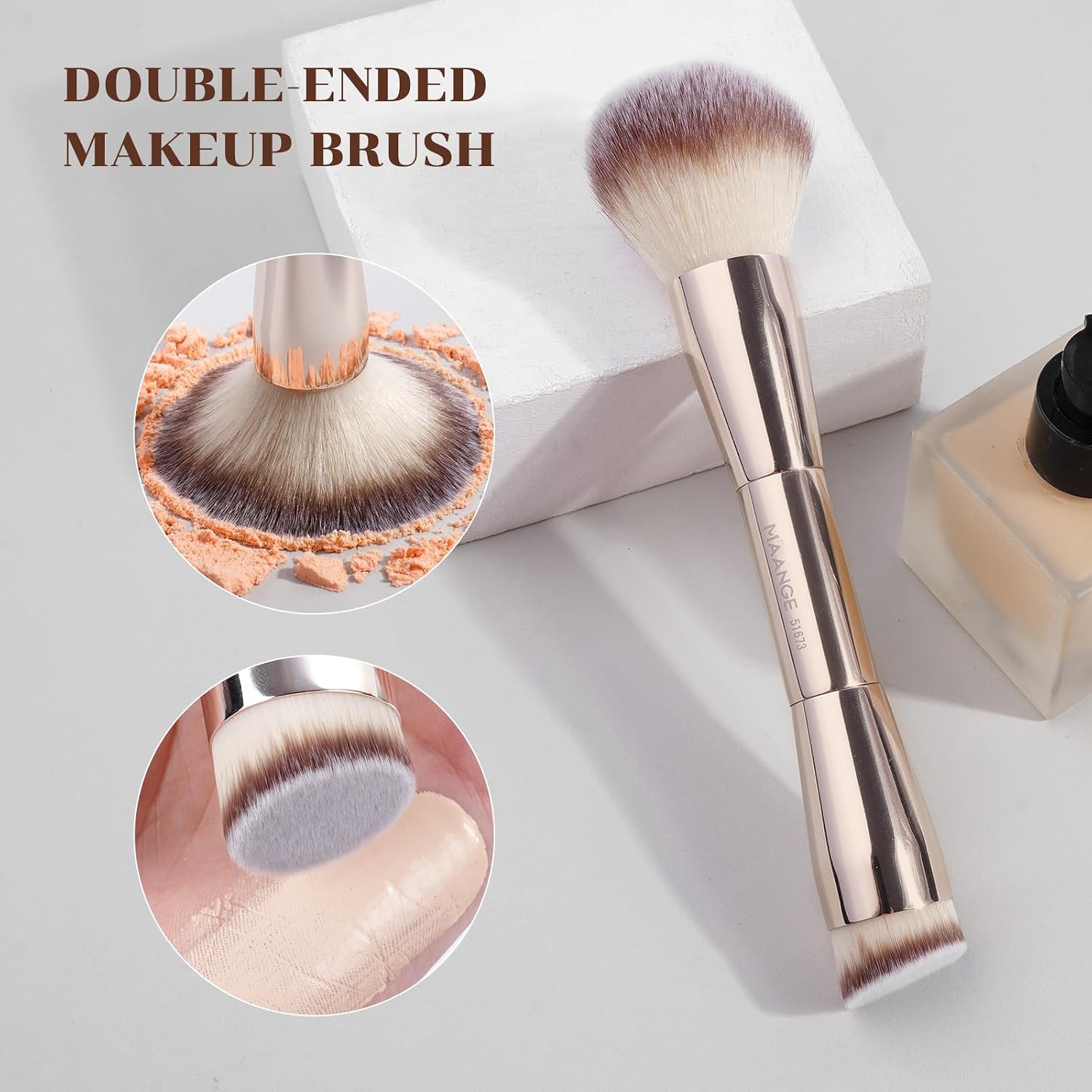 MAANGE 7pcs Makeup Brush Set Double Sided Kabuki Makeup Brushes Contour Brush for Foundation Liquid Powder Concealer Cream Cosmetics Bronzer Blending Blush Buffing Makeup Tools (Gold)