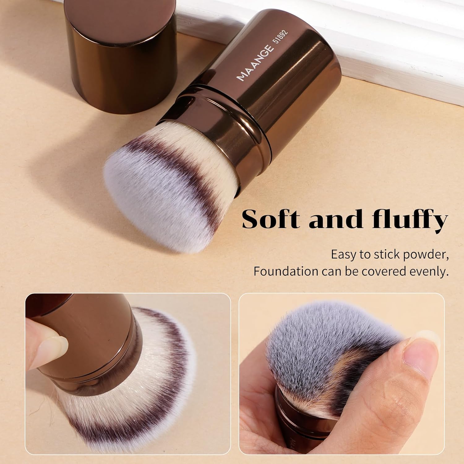 MAANGE 7-Piece Makeup Brush Set Double-Ended Kabuki Brushes, Contour Brushes for Foundation, Liquid and Powder Products, Concealer, Cream Cosmetics, Makeup Tools (Coffee)