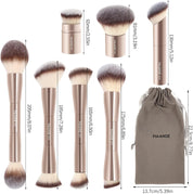 MAANGE 7pcs Makeup Brush Set Double Sided Kabuki Makeup Brushes Contour Brush for Foundation Liquid Powder Concealer Cream Cosmetics Bronzer Blending Blush Buffing Makeup Tools (Gold)