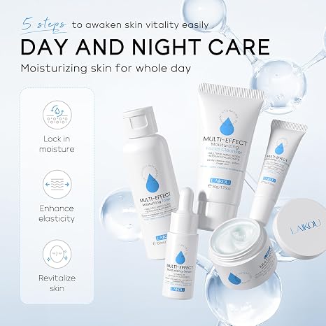 LAIKOU Multi-effect Moisturizing Skincare Set, 5 pcs Hydration Skin Care, Travel Size Skincare Kit with Cleanser Facial, Toner Hydrating, Face Serum, Eye Cream and Moisturiser Cream