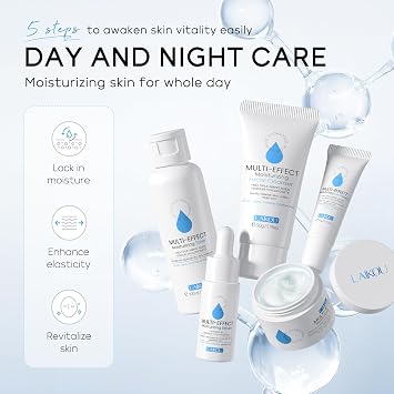 LAIKOU Multi-effect Moisturizing Skincare Set, 5 pcs Hydration Skin Care, Travel Size Skincare Kit with Cleanser Facial, Toner Hydrating, Face Serum, Eye Cream and Moisturiser Cream