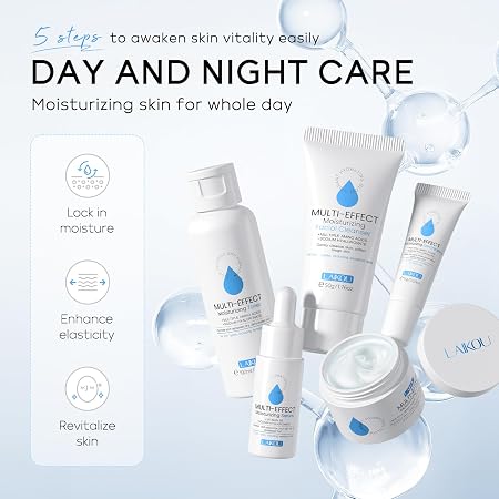 LAIKOU Multi-effect Moisturizing Skincare Set, 5 pcs Hydration Skin Care, Travel Size Skincare Kit with Cleanser Facial, Toner Hydrating, Face Serum, Eye Cream and Moisturiser Cream