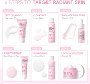 LAIKOU Sakura Skincare Set - 6 PCS Hydrating and Revitalizing Skincare Gift Set for Women, Teens, Moms & Daughters - Deep Cleansing, Anti-Aging, Nourishing, Even Skin Tone Treatment