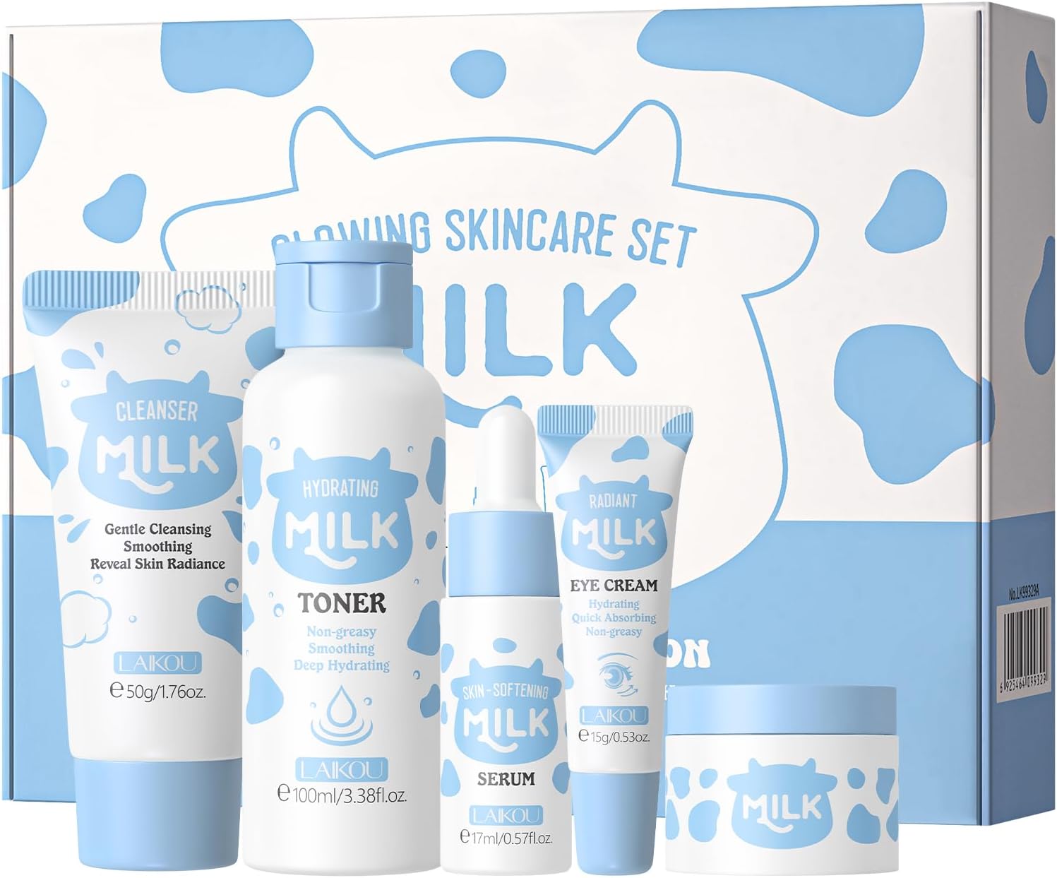 LAIKOU Milk Beauty Gift Sets for Teenage Girls with Cleanser, Cream, Toner, Eye Cream, Serum, Facial Kits for Women Wife Mom, Deep Hydrating Smoothing 5pcs