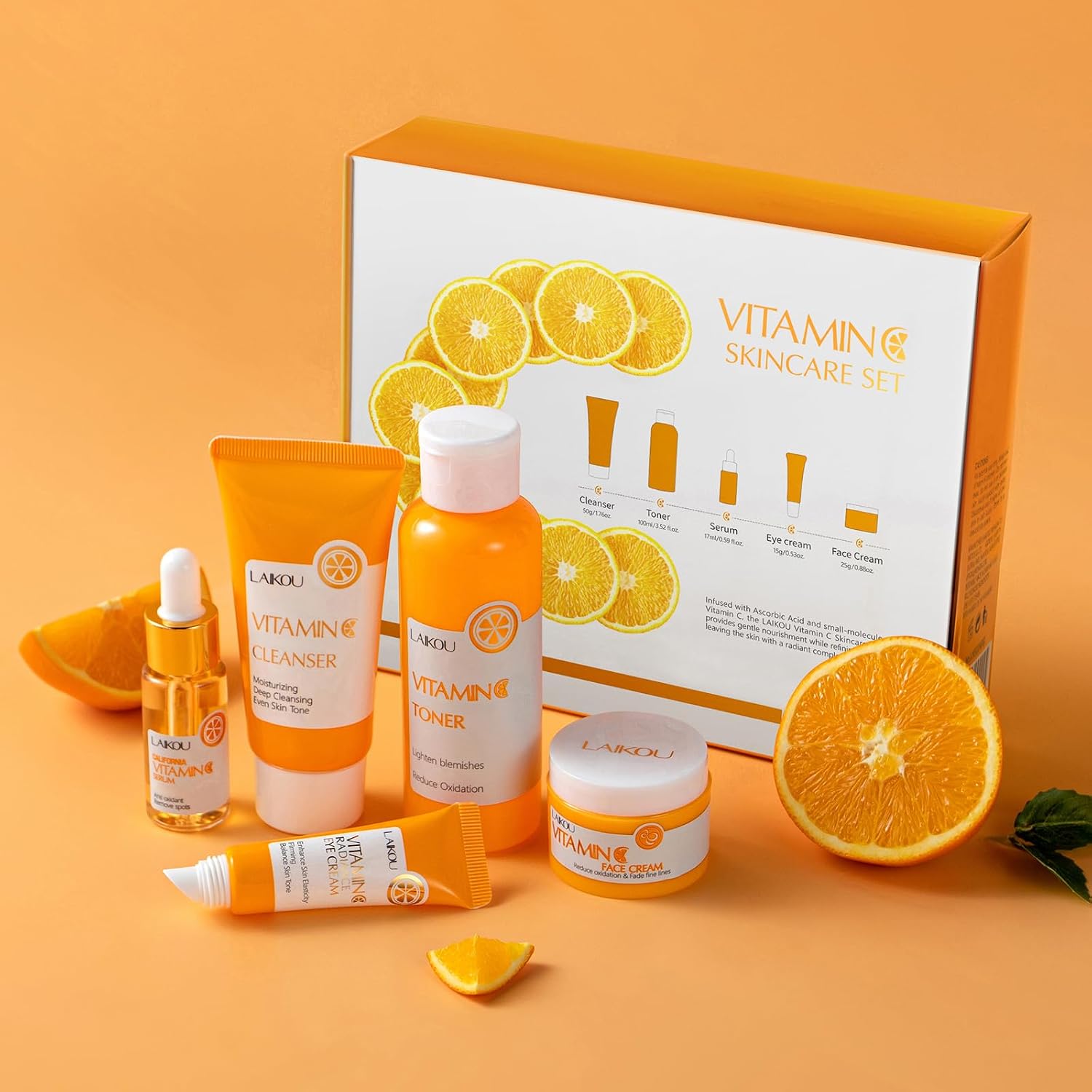 LAIKOU Vitamin C Skin Care Set, 5 Pcs Skincare Kit