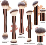 MAANGE 7-Piece Makeup Brush Set Double-Ended Kabuki Brushes, Contour Brushes for Foundation, Liquid and Powder Products, Concealer, Cream Cosmetics, Makeup Tools (Coffee)
