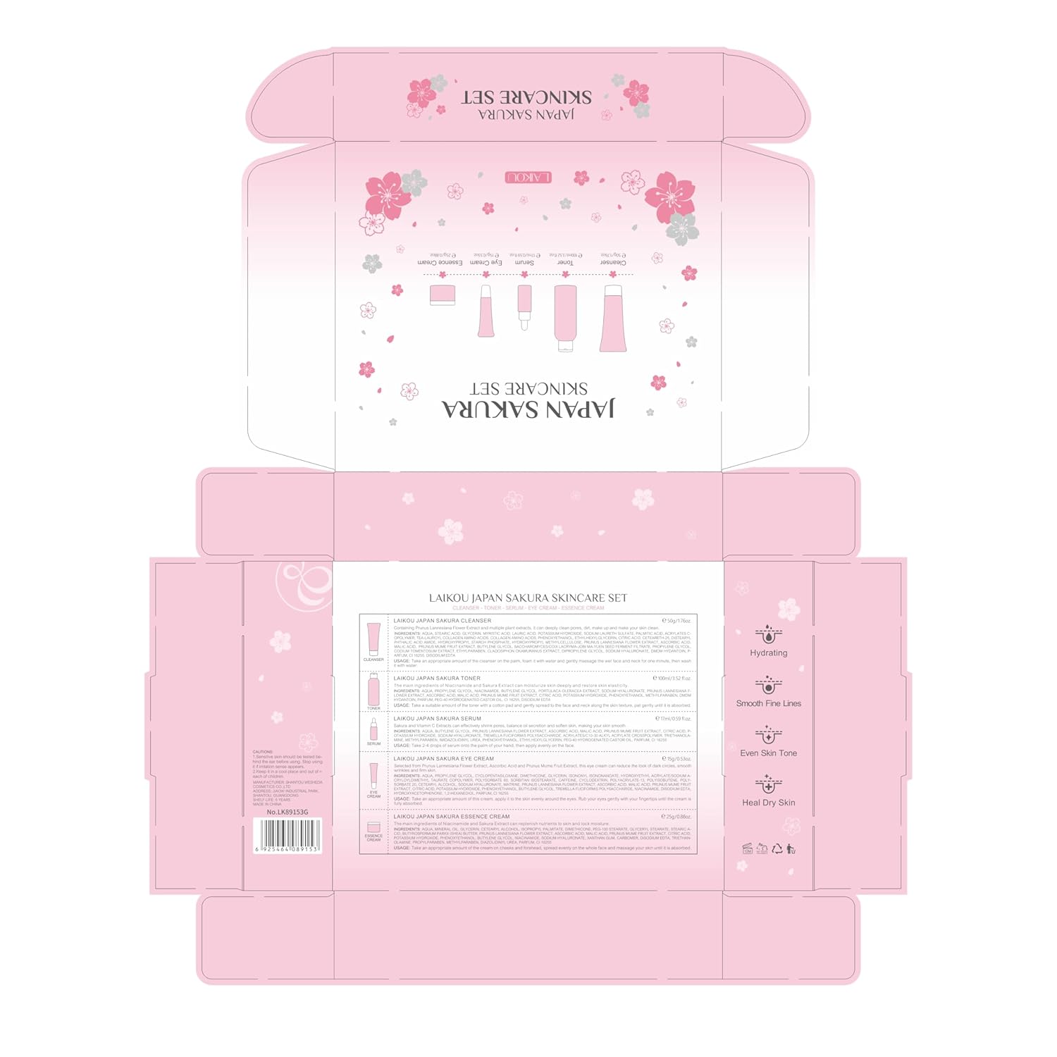 LAIKOU Skin Care Set JAPAN SAKURA Women Beauty Gift Sets Skin Care Kit with Cleanser, Toner, Serum, Eye Cream, Face Cream Travel Kit for Women Teen Girls Mom Daughter Birthday TSA-friendly Sizes 5pcs