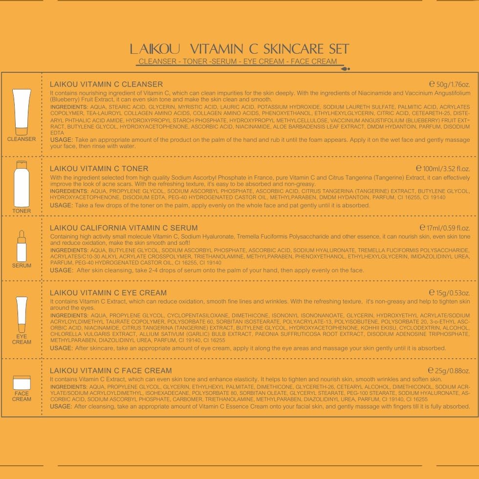 LAIKOU Vitamin C Skin Care Set, 5 Pcs Skincare Kit