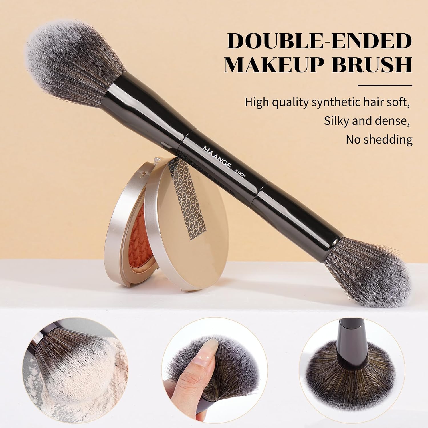 MAANGE 7pcs Makeup Brush Set Double Sided Kabuki Makeup Brushes Contour Brush for Foundation Liquid Powder Concealer Cream Cosmetics Bronzer Blending Blush Buffing Makeup Tools (Black)