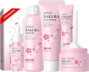 LAIKOU Sakura Skin Care Set, 5-Piece Sakura Face Care Set Teenagers, Skin Care Gift Set Women with Cleanser Toner Serum Eye Cream Face Care Moisture for Teenagers Women