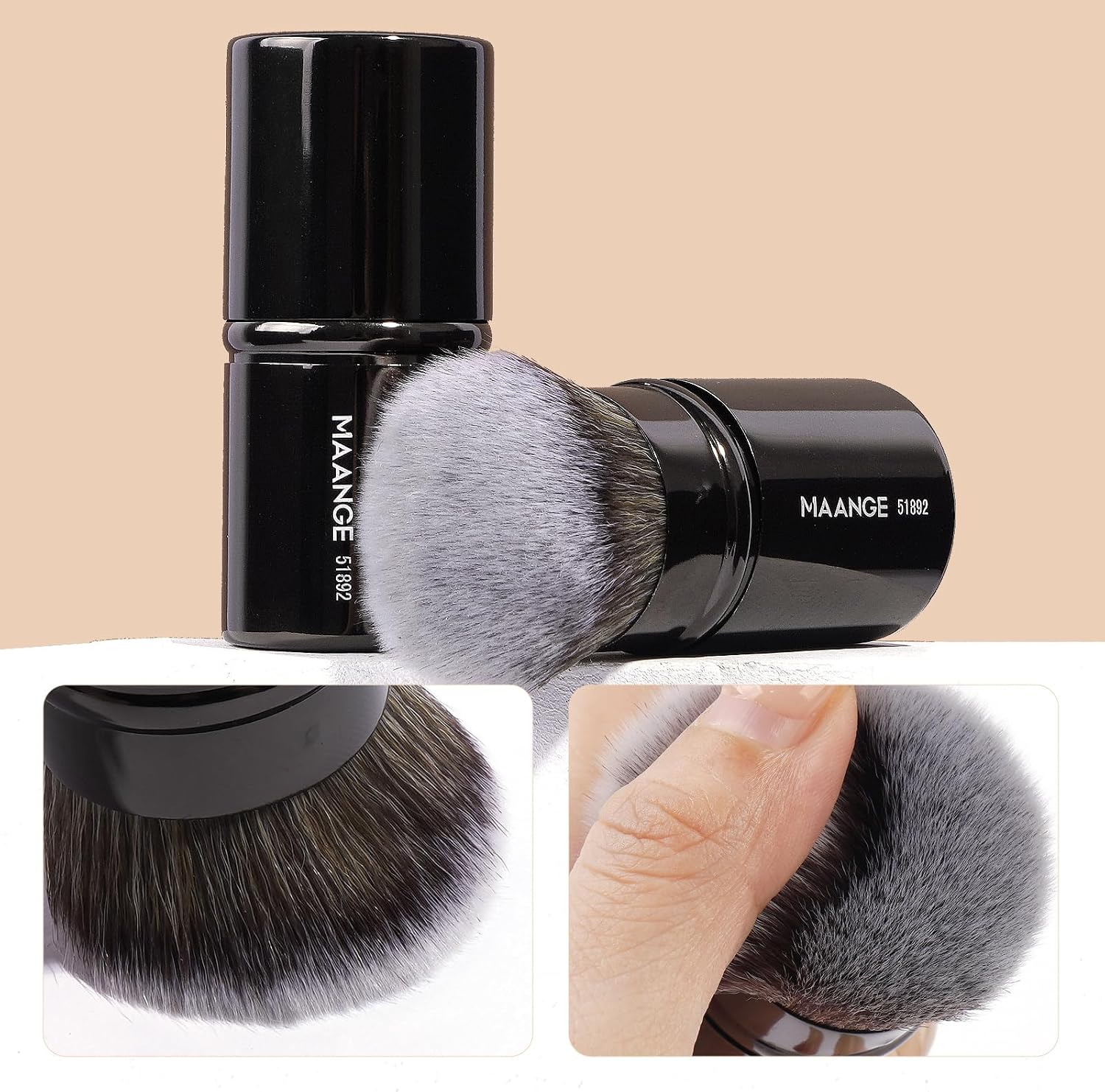 MAANGE 7pcs Makeup Brush Set Double Sided Kabuki Makeup Brushes Contour Brush for Foundation Liquid Powder Concealer Cream Cosmetics Bronzer Blending Blush Buffing Makeup Tools (Black)